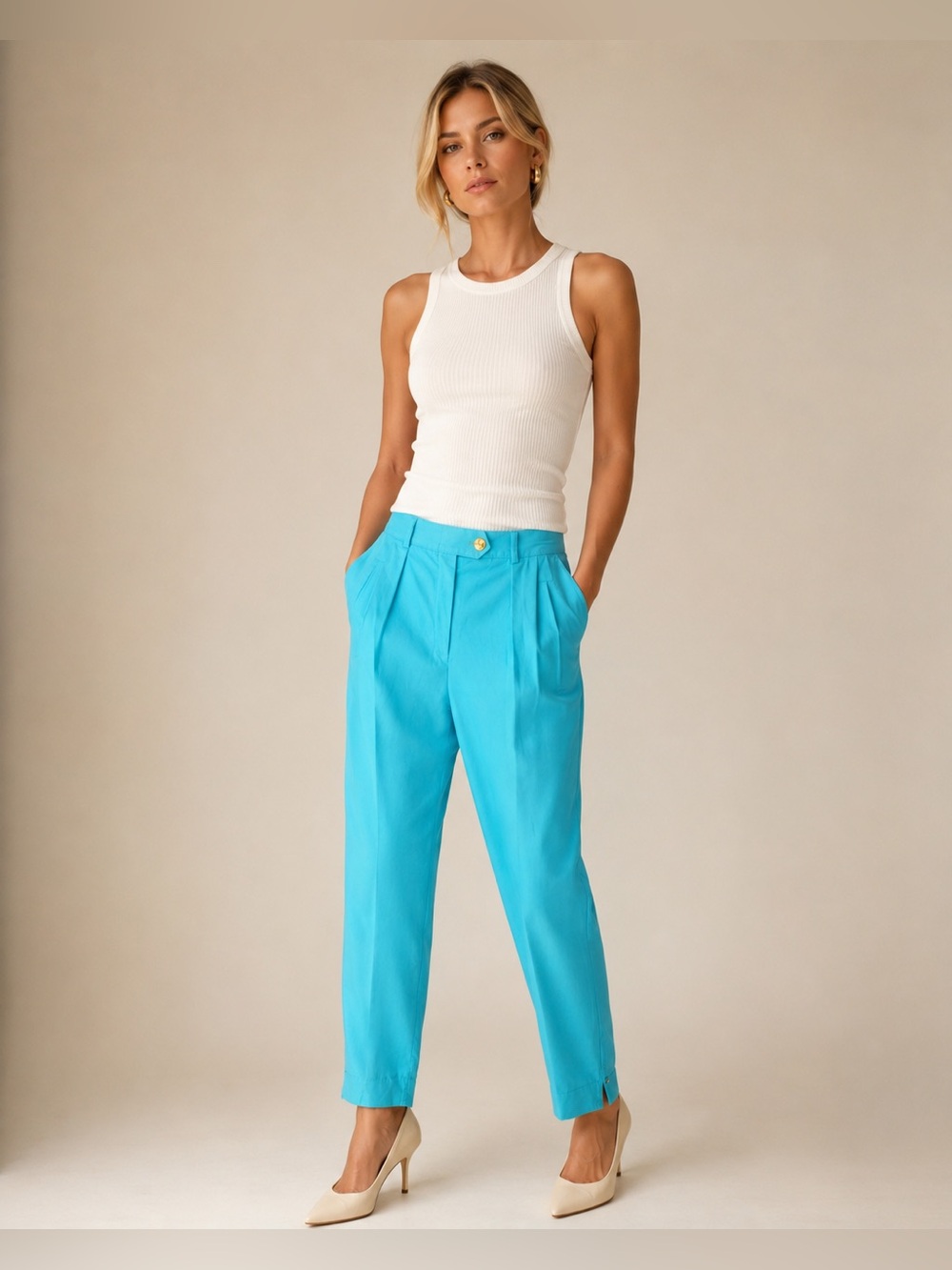 Escada Turquoise High-Waisted Tailored Pant Size 38